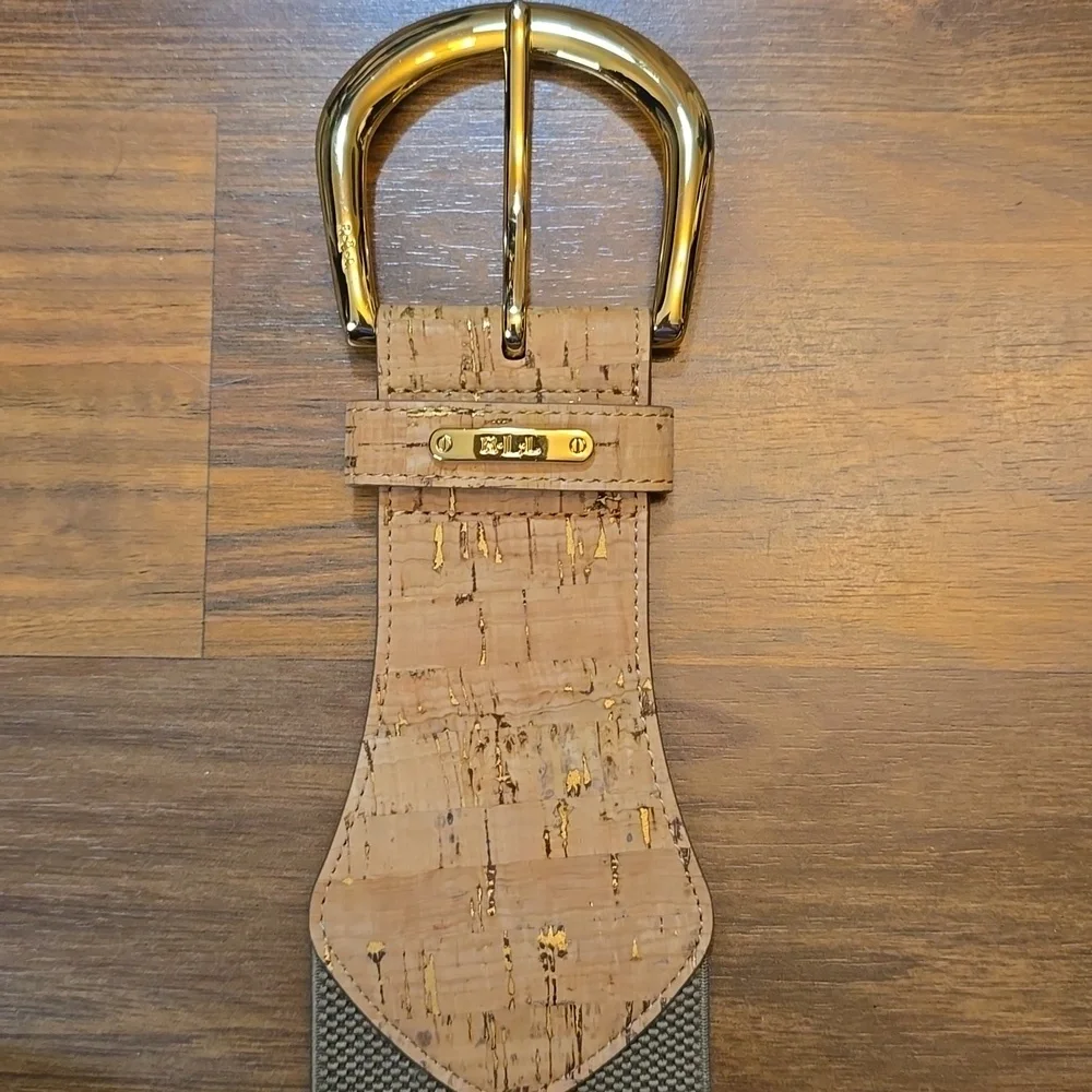 Ralph Lauren Gold and Tan Cork and Stretch Belt